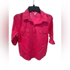 Lilly Pulitzer Cruiser Camp Shirt Button Up Pink Size Large Roll Tab Sleeves